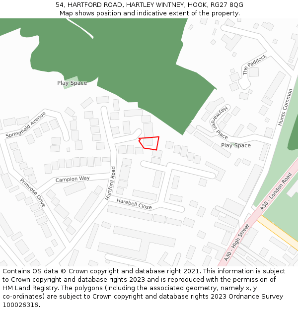 54, HARTFORD ROAD, HARTLEY WINTNEY, HOOK, RG27 8QG: Location map and indicative extent of plot