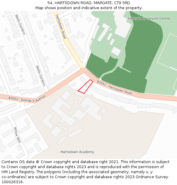 54, HARTSDOWN ROAD, MARGATE, CT9 5RD: Location map and indicative extent of plot