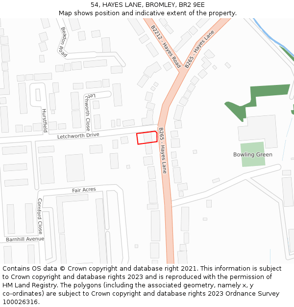 54, HAYES LANE, BROMLEY, BR2 9EE: Location map and indicative extent of plot