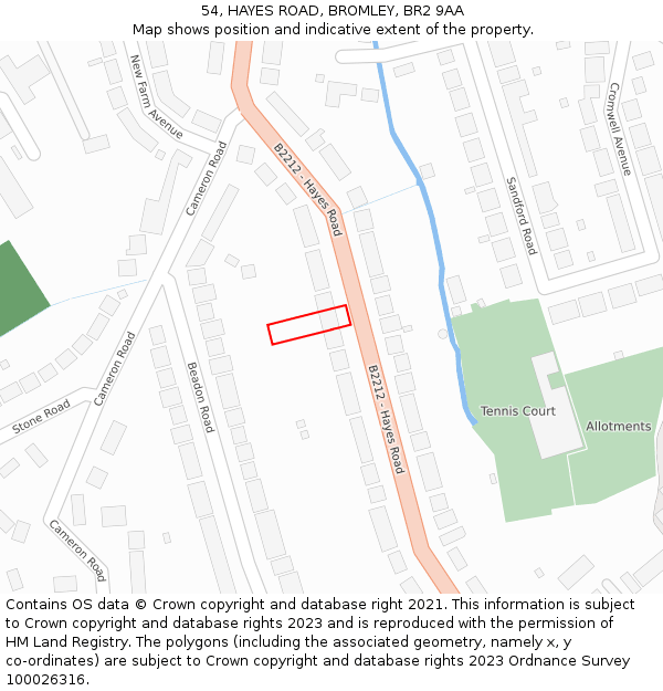 54, HAYES ROAD, BROMLEY, BR2 9AA: Location map and indicative extent of plot