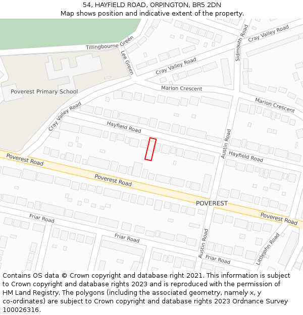 54, HAYFIELD ROAD, ORPINGTON, BR5 2DN: Location map and indicative extent of plot