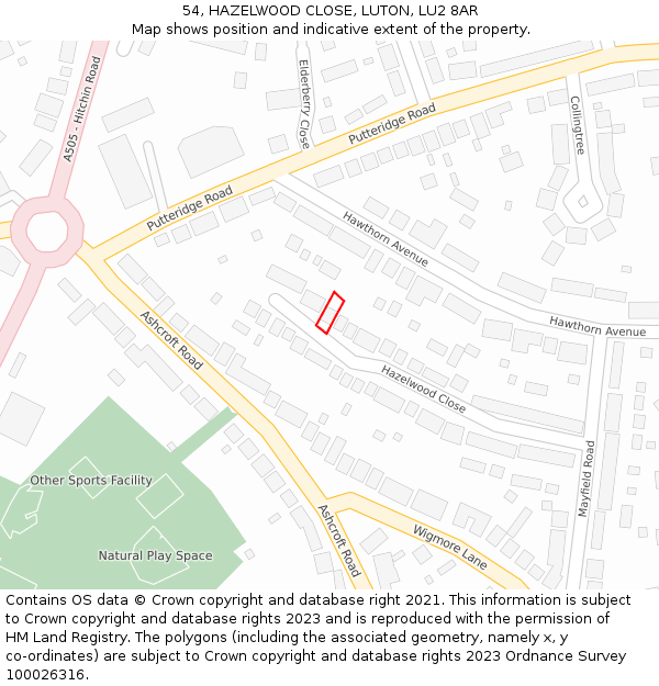 54, HAZELWOOD CLOSE, LUTON, LU2 8AR: Location map and indicative extent of plot