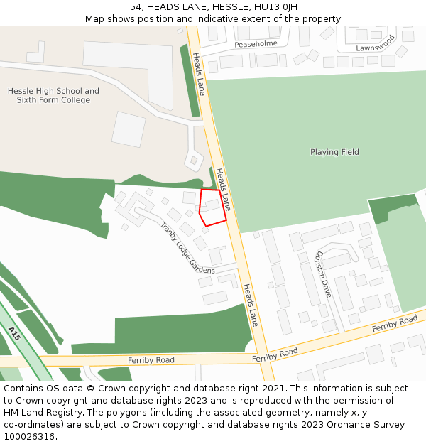54, HEADS LANE, HESSLE, HU13 0JH: Location map and indicative extent of plot