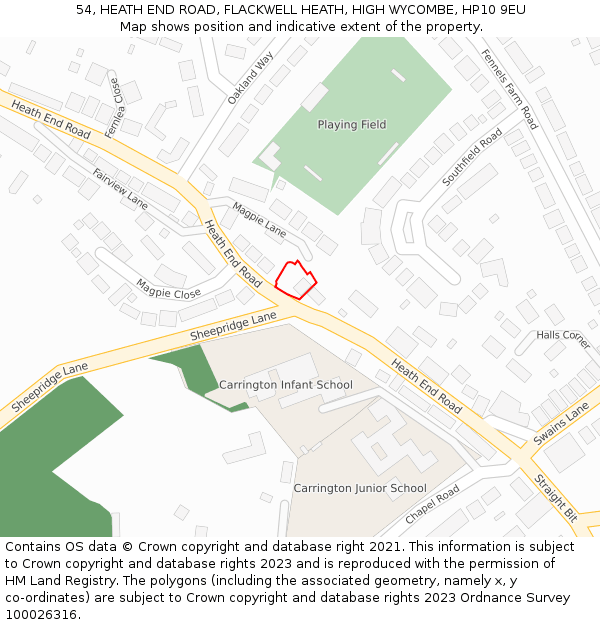 54, HEATH END ROAD, FLACKWELL HEATH, HIGH WYCOMBE, HP10 9EU: Location map and indicative extent of plot