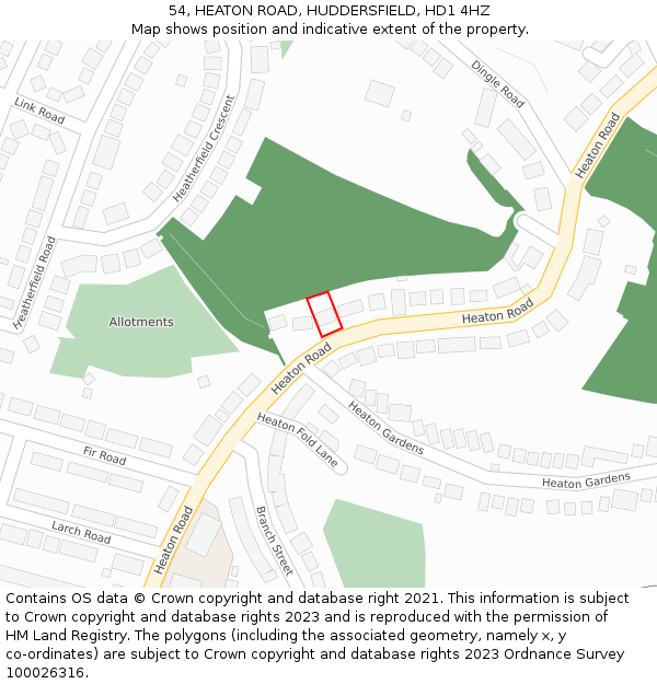 54, HEATON ROAD, HUDDERSFIELD, HD1 4HZ: Location map and indicative extent of plot