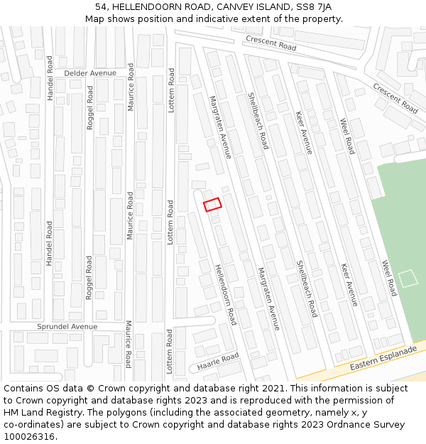 54, HELLENDOORN ROAD, CANVEY ISLAND, SS8 7JA: Location map and indicative extent of plot