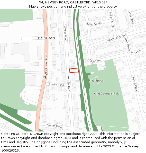 54, HEMSBY ROAD, CASTLEFORD, WF10 5EF: Location map and indicative extent of plot