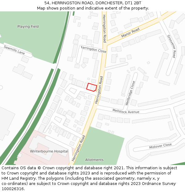 54, HERRINGSTON ROAD, DORCHESTER, DT1 2BT: Location map and indicative extent of plot