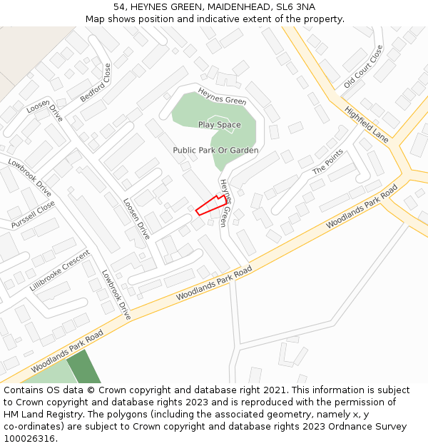 54, HEYNES GREEN, MAIDENHEAD, SL6 3NA: Location map and indicative extent of plot