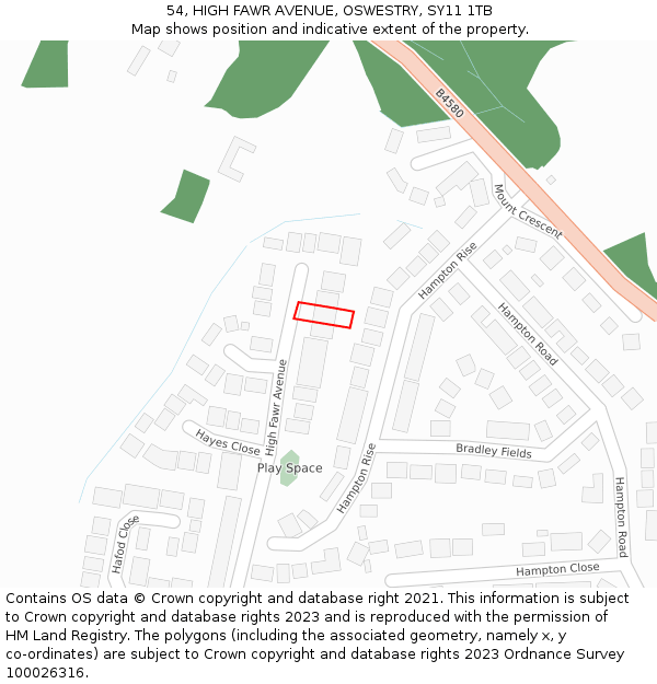 54, HIGH FAWR AVENUE, OSWESTRY, SY11 1TB: Location map and indicative extent of plot