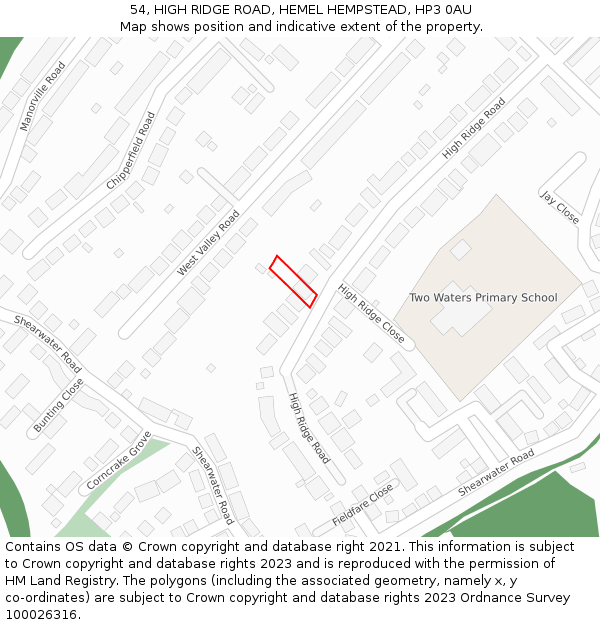 54, HIGH RIDGE ROAD, HEMEL HEMPSTEAD, HP3 0AU: Location map and indicative extent of plot