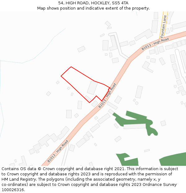 54, HIGH ROAD, HOCKLEY, SS5 4TA: Location map and indicative extent of plot