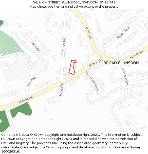 54, HIGH STREET, BLUNSDON, SWINDON, SN26 7AE: Location map and indicative extent of plot