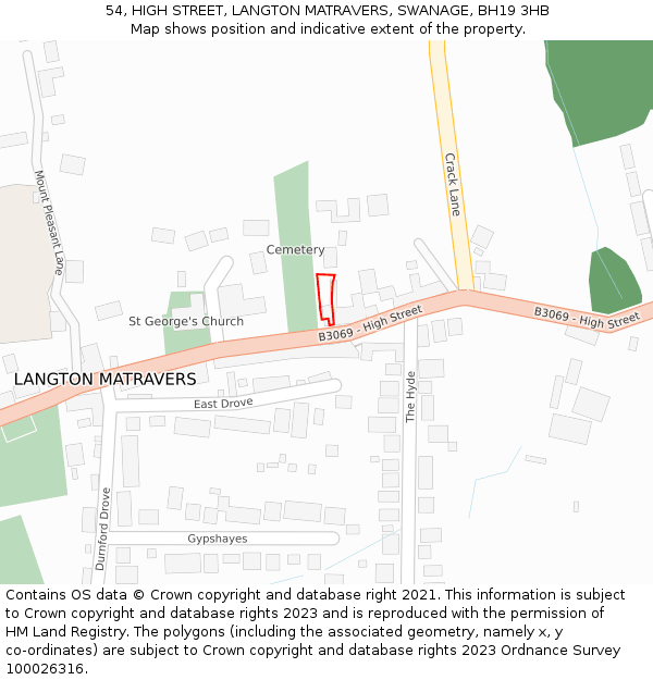 54, HIGH STREET, LANGTON MATRAVERS, SWANAGE, BH19 3HB: Location map and indicative extent of plot