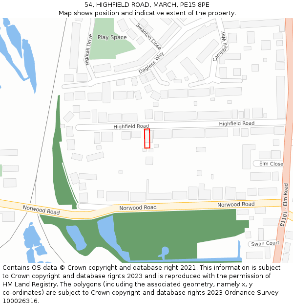 54, HIGHFIELD ROAD, MARCH, PE15 8PE: Location map and indicative extent of plot