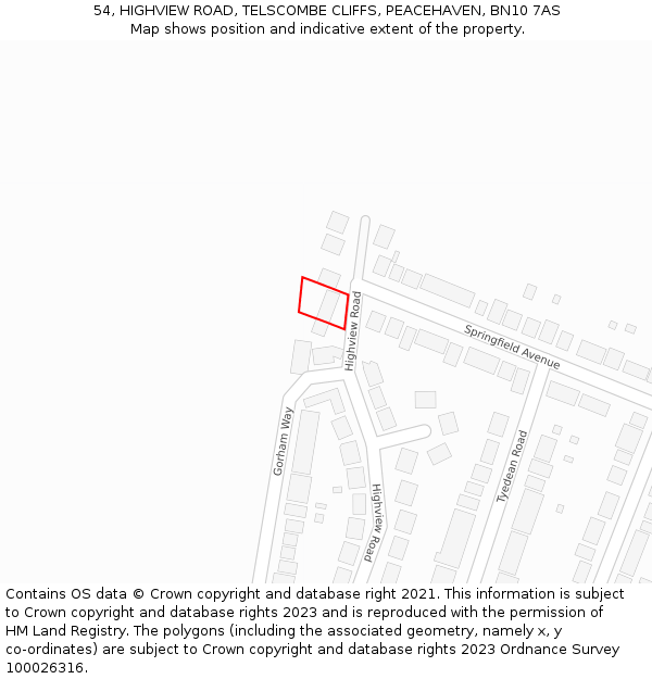 54, HIGHVIEW ROAD, TELSCOMBE CLIFFS, PEACEHAVEN, BN10 7AS: Location map and indicative extent of plot