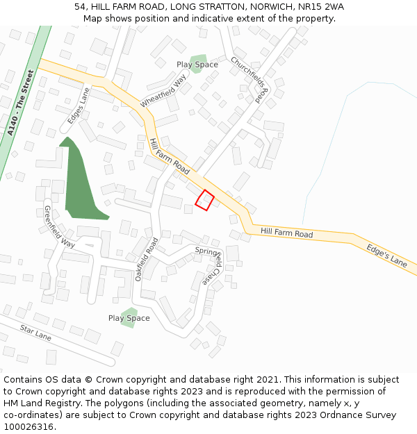 54, HILL FARM ROAD, LONG STRATTON, NORWICH, NR15 2WA: Location map and indicative extent of plot