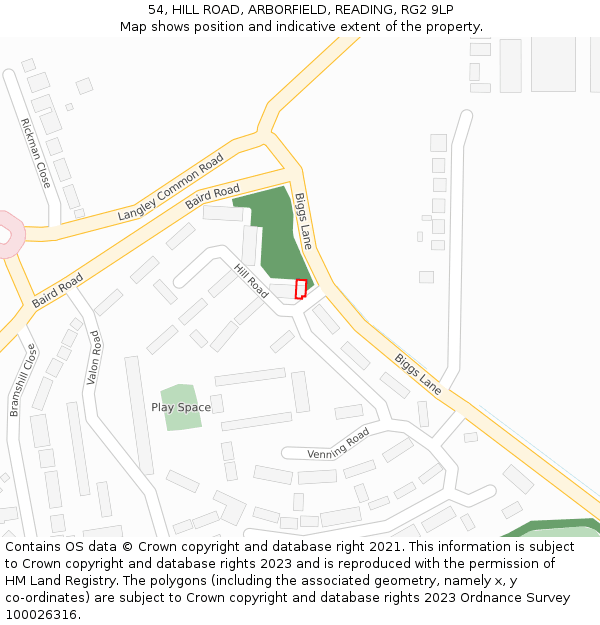 54, HILL ROAD, ARBORFIELD, READING, RG2 9LP: Location map and indicative extent of plot