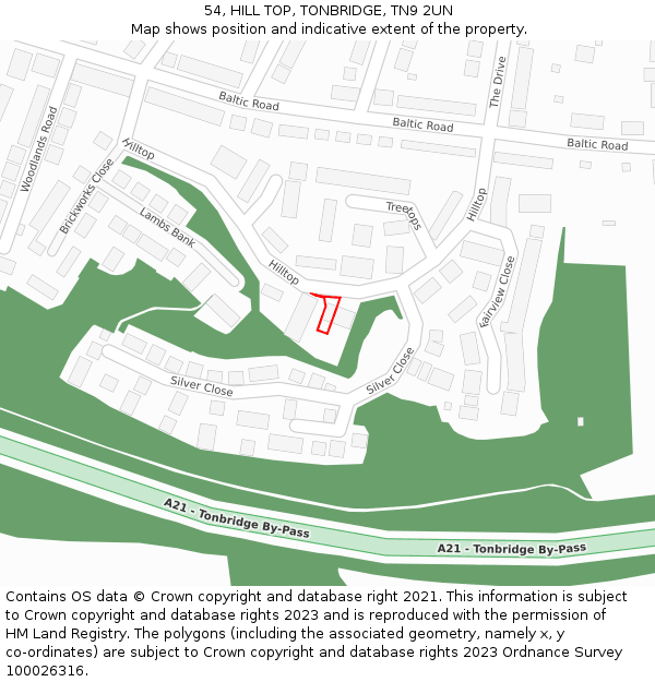 54, HILL TOP, TONBRIDGE, TN9 2UN: Location map and indicative extent of plot