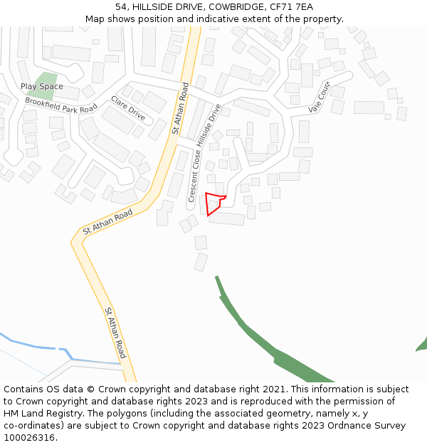 54, HILLSIDE DRIVE, COWBRIDGE, CF71 7EA: Location map and indicative extent of plot
