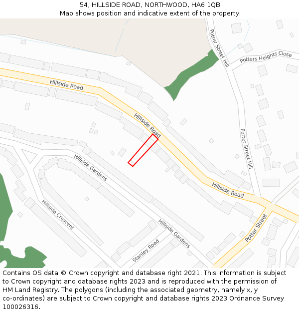 54, HILLSIDE ROAD, NORTHWOOD, HA6 1QB: Location map and indicative extent of plot