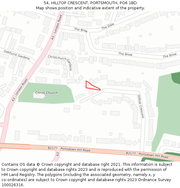 54, HILLTOP CRESCENT, PORTSMOUTH, PO6 1BD: Location map and indicative extent of plot