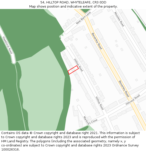 54, HILLTOP ROAD, WHYTELEAFE, CR3 0DD: Location map and indicative extent of plot