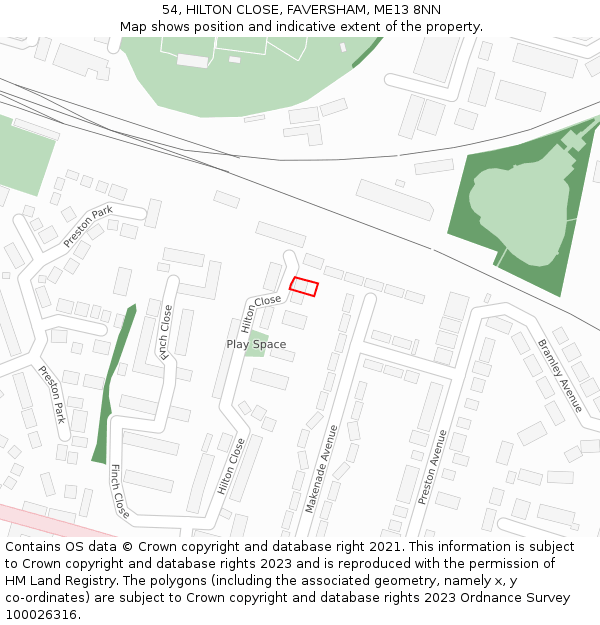54, HILTON CLOSE, FAVERSHAM, ME13 8NN: Location map and indicative extent of plot