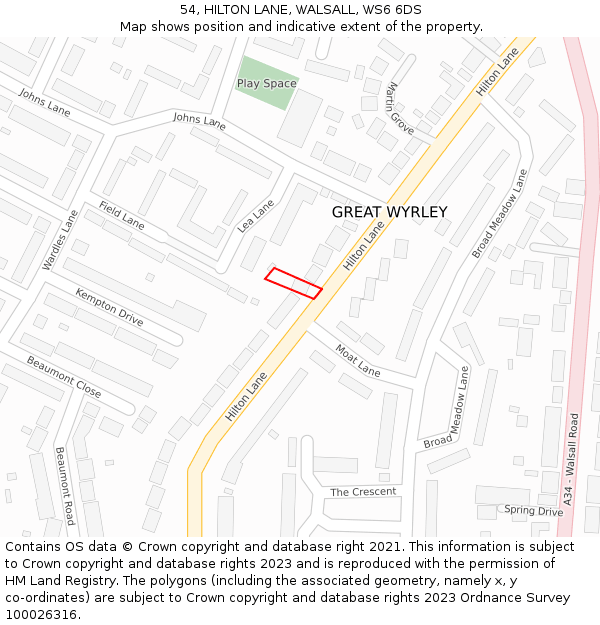 54, HILTON LANE, WALSALL, WS6 6DS: Location map and indicative extent of plot