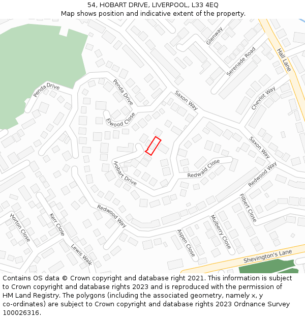 54, HOBART DRIVE, LIVERPOOL, L33 4EQ: Location map and indicative extent of plot