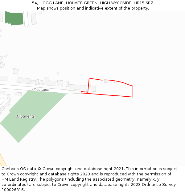 54, HOGG LANE, HOLMER GREEN, HIGH WYCOMBE, HP15 6PZ: Location map and indicative extent of plot