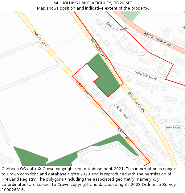 54, HOLLINS LANE, KEIGHLEY, BD20 6LT: Location map and indicative extent of plot