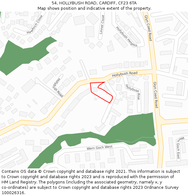 54, HOLLYBUSH ROAD, CARDIFF, CF23 6TA: Location map and indicative extent of plot