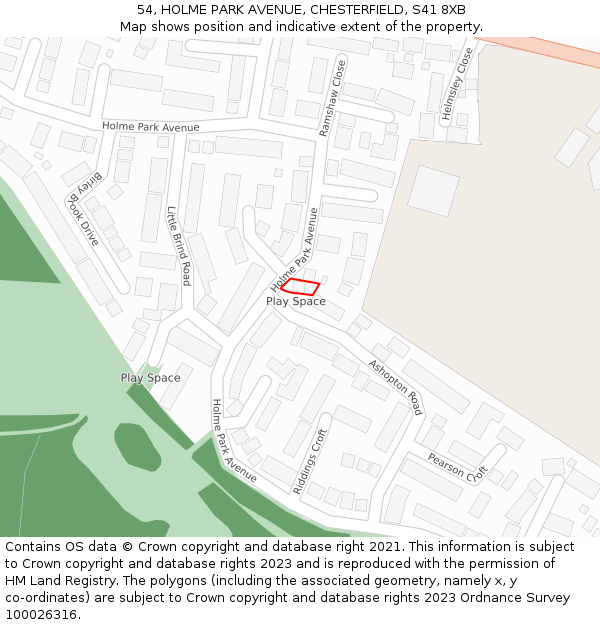 54, HOLME PARK AVENUE, CHESTERFIELD, S41 8XB: Location map and indicative extent of plot