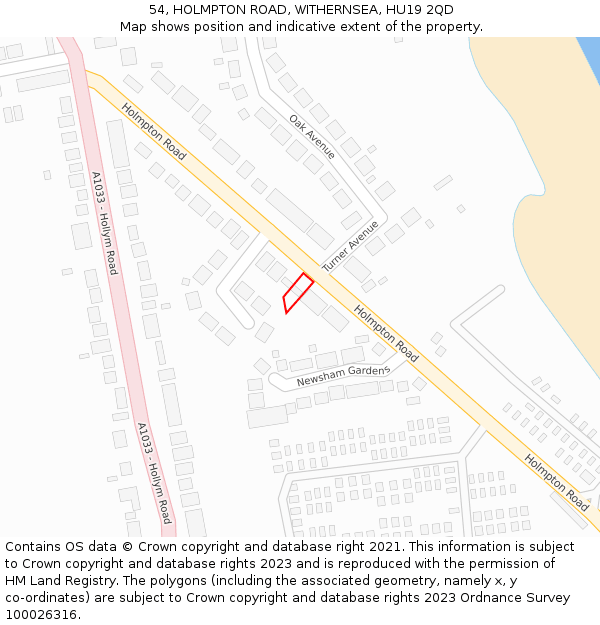 54, HOLMPTON ROAD, WITHERNSEA, HU19 2QD: Location map and indicative extent of plot