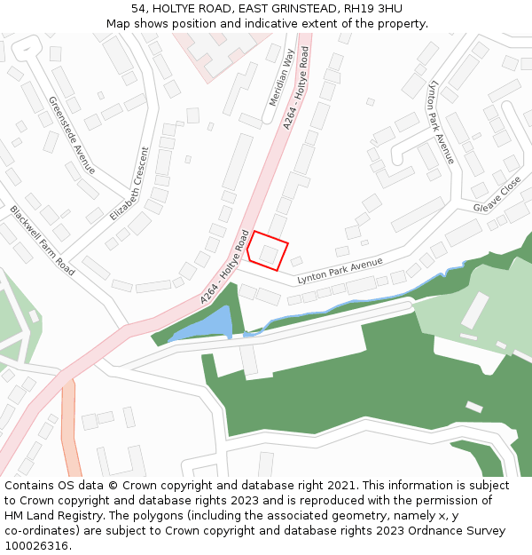 54, HOLTYE ROAD, EAST GRINSTEAD, RH19 3HU: Location map and indicative extent of plot