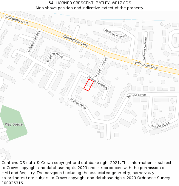 54, HORNER CRESCENT, BATLEY, WF17 8DS: Location map and indicative extent of plot