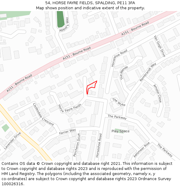 54, HORSE FAYRE FIELDS, SPALDING, PE11 3FA: Location map and indicative extent of plot