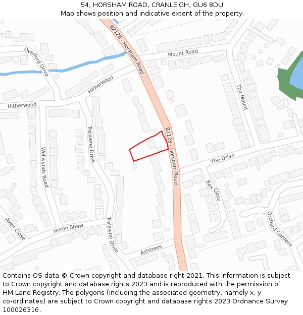 54, HORSHAM ROAD, CRANLEIGH, GU6 8DU: Location map and indicative extent of plot