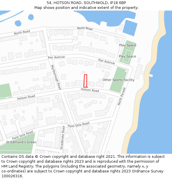 54, HOTSON ROAD, SOUTHWOLD, IP18 6BP: Location map and indicative extent of plot