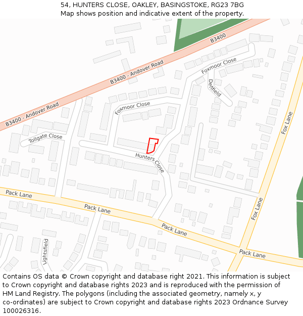 54, HUNTERS CLOSE, OAKLEY, BASINGSTOKE, RG23 7BG: Location map and indicative extent of plot