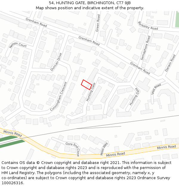 54, HUNTING GATE, BIRCHINGTON, CT7 9JB: Location map and indicative extent of plot