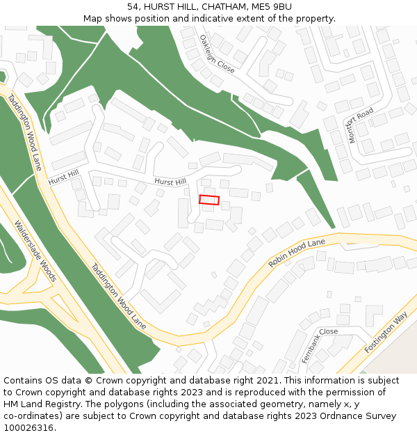 54, HURST HILL, CHATHAM, ME5 9BU: Location map and indicative extent of plot