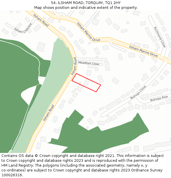 54, ILSHAM ROAD, TORQUAY, TQ1 2HY: Location map and indicative extent of plot