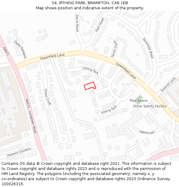 54, IRTHING PARK, BRAMPTON, CA8 1EB: Location map and indicative extent of plot