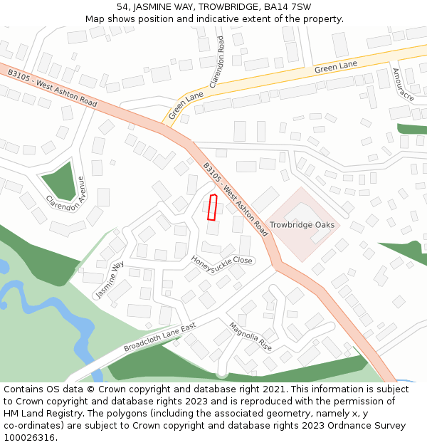 54, JASMINE WAY, TROWBRIDGE, BA14 7SW: Location map and indicative extent of plot