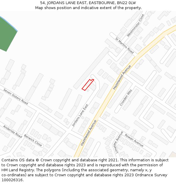 54, JORDANS LANE EAST, EASTBOURNE, BN22 0LW: Location map and indicative extent of plot
