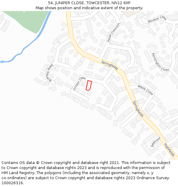 54, JUNIPER CLOSE, TOWCESTER, NN12 6XP: Location map and indicative extent of plot