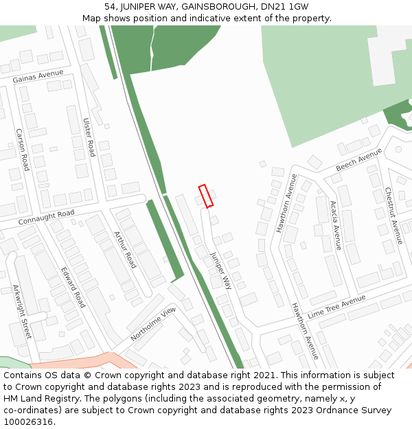 54, JUNIPER WAY, GAINSBOROUGH, DN21 1GW: Location map and indicative extent of plot