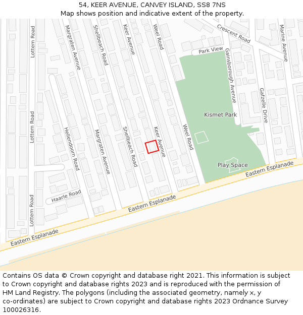 54, KEER AVENUE, CANVEY ISLAND, SS8 7NS: Location map and indicative extent of plot